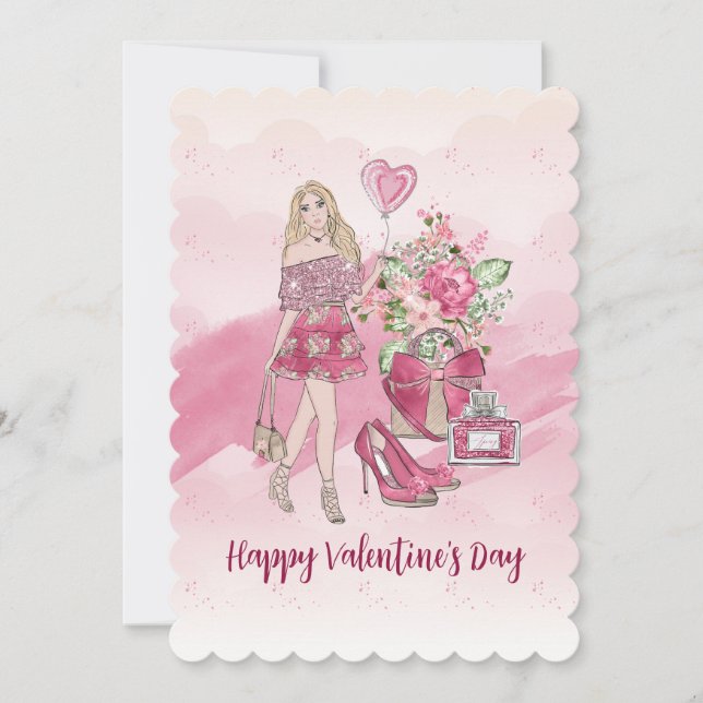 Happy Valentine's Day Blonde Woman Holiday Card (Front)