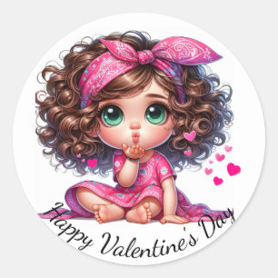 Happy Valentine's Day Blowing Kisses Classic Round Sticker