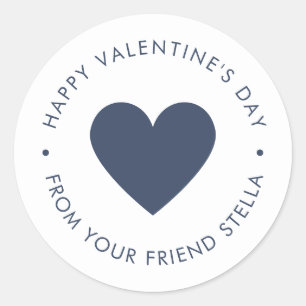 Happy Valentine's Day Blue Heart  Classic Round Sticker