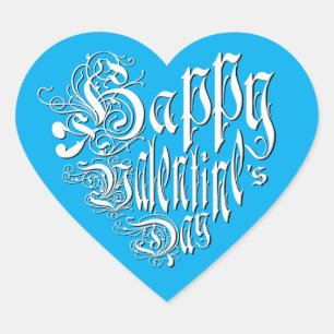 Happy Valentine's Day blue whimsical romantic Heart Sticker