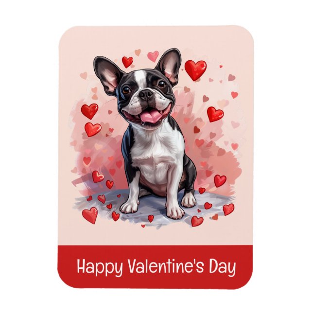 Happy Valentines Day Boston Terrier Dog Magnet (Vertical)