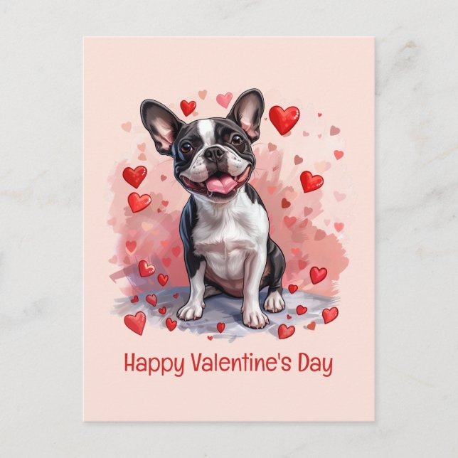 Happy Valentines Day Boston Terrier Dog Postcard (Front)