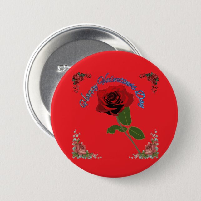 Happy valentine's day bright red 7.5 cm round badge (Front & Back)