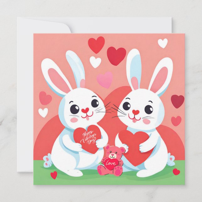 Happy Valentine's Day Bunny Family Holiday Card (Front)