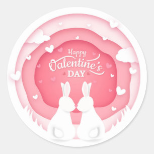 Happy Valentine's Day Bunny Rabbits   Love Classic Round Sticker