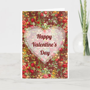 Happy Valentine's Day - Burgundy Floral & Hearts Card