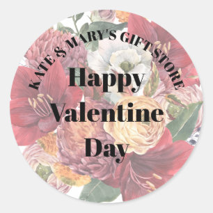 Happy Valentine's Day Business Name Classic Round Sticker