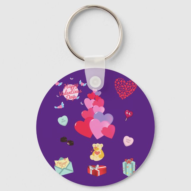 Happy Valentine's Day button keychain. Key Ring (Front)