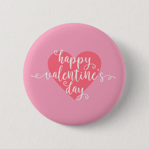 Happy Valentine's Day Calligraphy   Pin Button