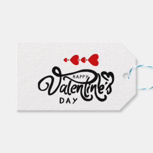 Happy Valentines Day calligraphy Red Hearts Arrows Gift Tags