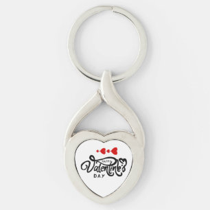 Happy Valentines Day calligraphy Red Hearts Arrows Key Ring