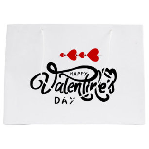 Happy Valentines Day calligraphy Red Hearts Arrows Large Gift Bag