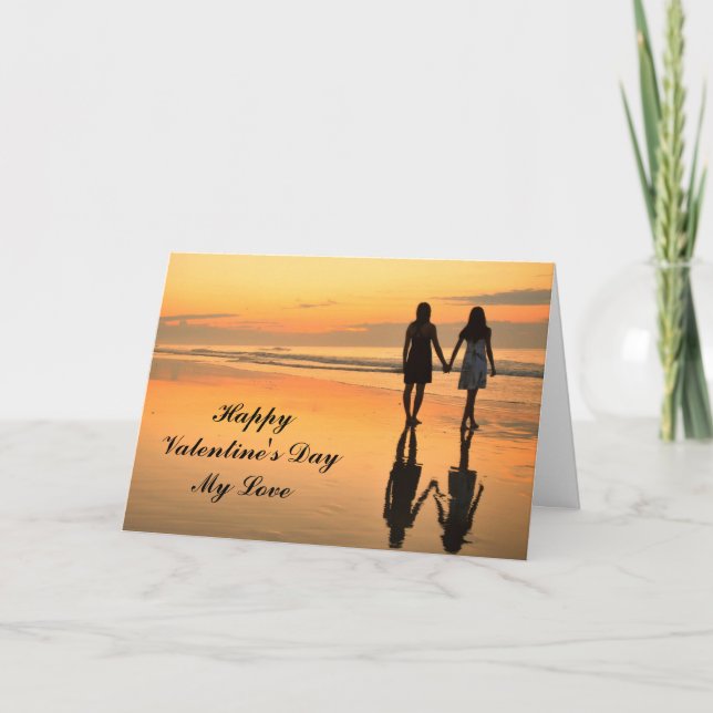 Happy Valentine's Day Card - Girls Holding Hands (Front)