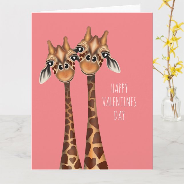 Happy Valentines Day Card - Loving Giraffes (Yellow Flower)