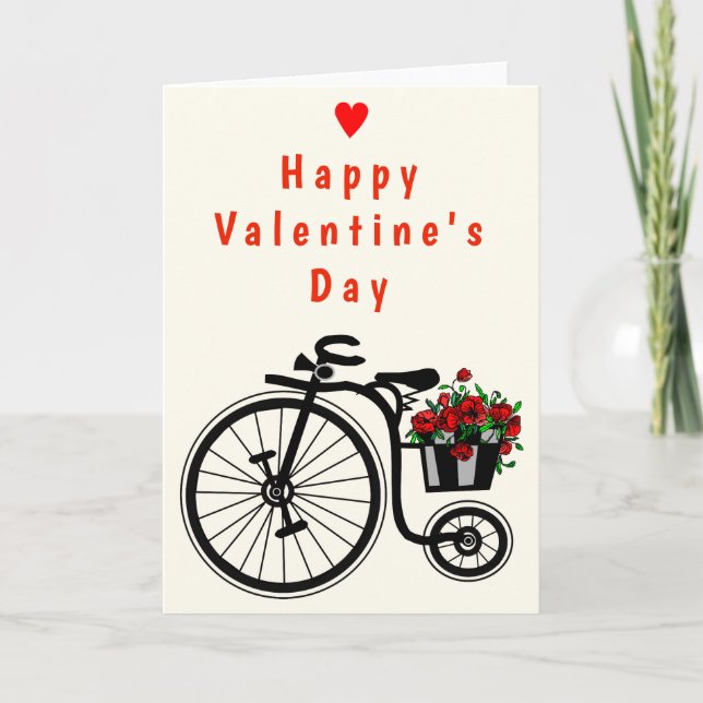 Happy Valentine's Day Card Romantic Flowers Bike (Front)