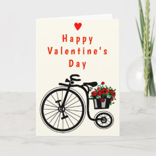 Happy Valentine's Day Card Romantic Flowers Bike