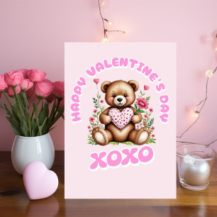 Happy Valentine's Day Card with Cute Teddy Bear