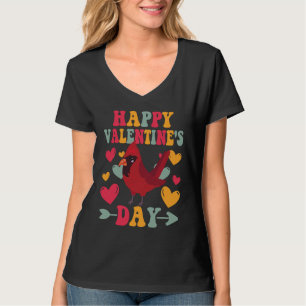 Happy Valentines Day Cardinal Heart Love Groovy T-Shirt
