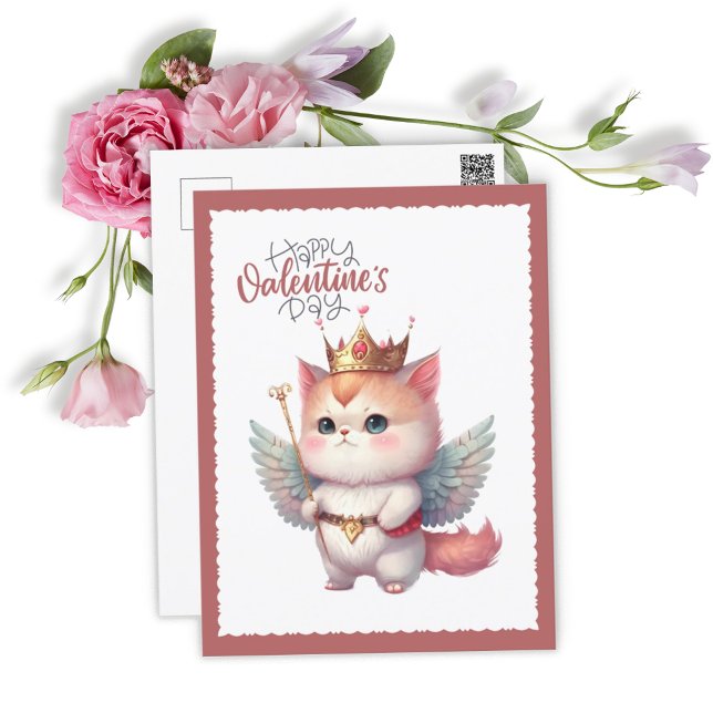 Happy Valentines Day Chibi Angel Winged Cat  Holiday Postcard (Creator Uploaded)