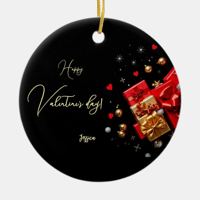 Happy Valentine's Day Circle  Ceramic Tree Decoration (Front)