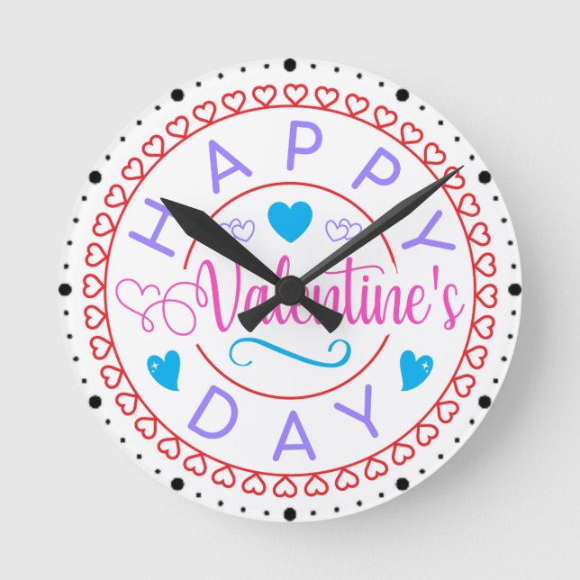 Happy Valentine's Day Circle Design-67127 Round Clock (Front)