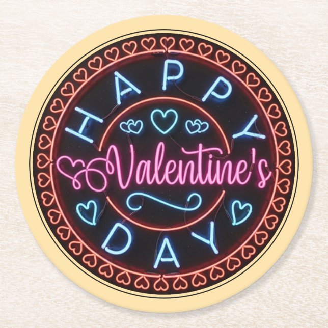 Happy Valentine's Day Circle Design-67128 Round Paper Coaster (Front)