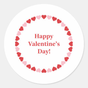 Happy Valentines Day Classic Red Heart Border  Round Sticker