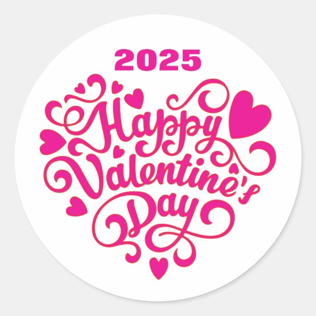 Happy Valentine's Day Classic Round Sticker (Front)
