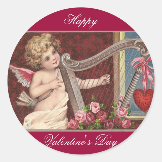 Happy Valentine's Day Classic Round Sticker (Front)