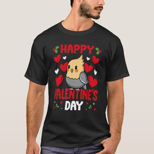 Happy Valentines Day Cockatiel Heart Love Animal T-Shirt (Front)