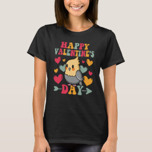 Happy Valentines Day Cockatiel Heart Love Groovy T-Shirt