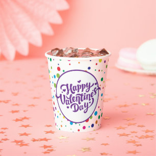 Happy Valentine's Day Colorful Confetti  Paper Cups