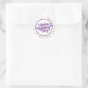 Happy Valentine's Day Colourful Confetti  Classic Round Sticker
