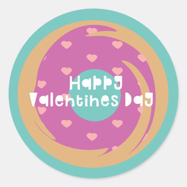 Happy Valentines Day Confetti Heart Marble Doughnu Classic Round Sticker (Front)