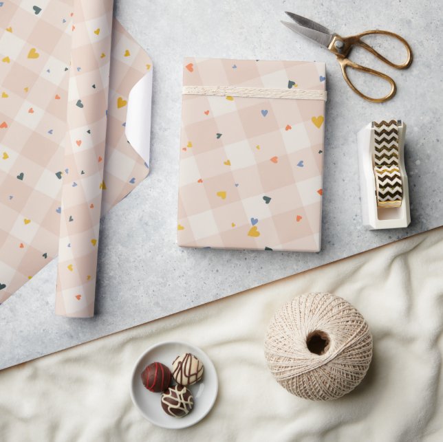 Happy Valentines Day Confetti Hearts Plaid Wrapping Paper (Crafts)