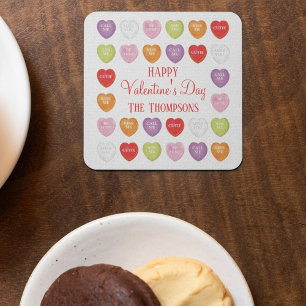 Happy Valentine's Day Conversation Hearts  Square Paper Coaster