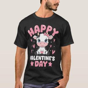 Happy Valentines Day Coquette Bow Cow Heart Animal T-Shirt