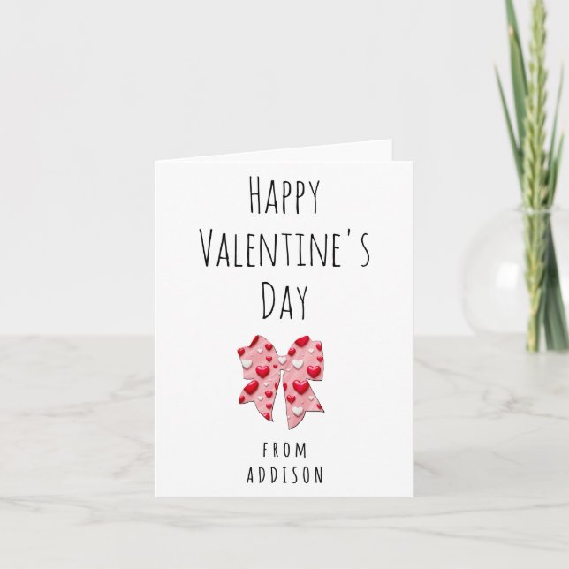 Happy Valentine's Day Coquette Bow Heart Pattern Holiday Card (Front)