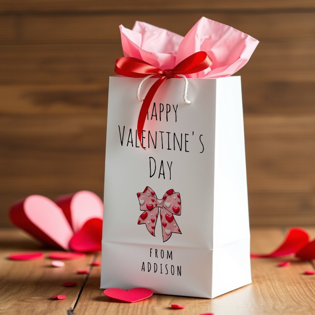 Happy Valentine's Day Coquette Bow Heart Pattern Small Gift Bag (Creator Uploaded)