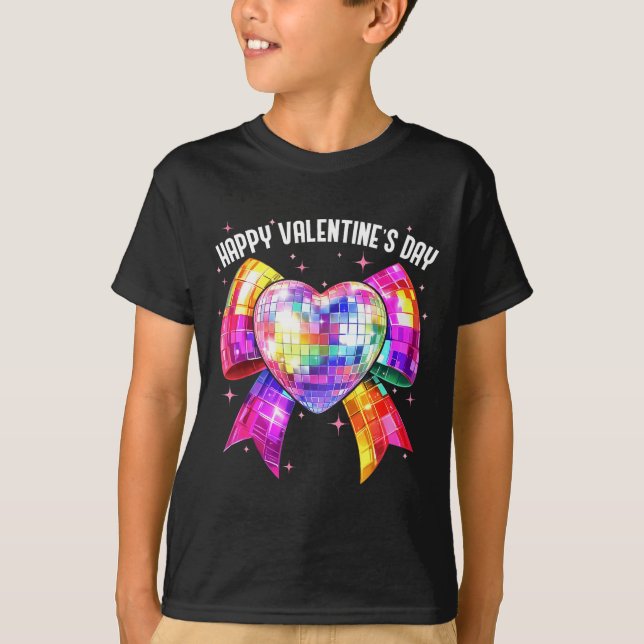 Happy Valentine's Day Coquette Disco Ball Heart Gi T-Shirt (Front)