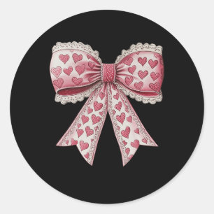 Happy Valentines Day Coquette Lace Bow Heart Girl Classic Round Sticker