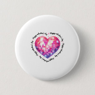 Happy Valentine's Day Coquette Nk Disco Ball Heart 6 Cm Round Badge