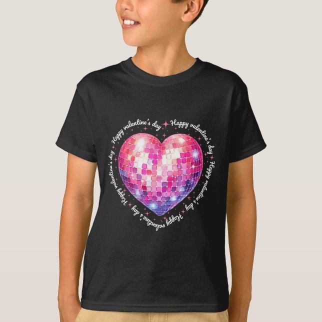 Happy Valentine's Day Coquette Nk Disco Ball Heart T-Shirt (Front)