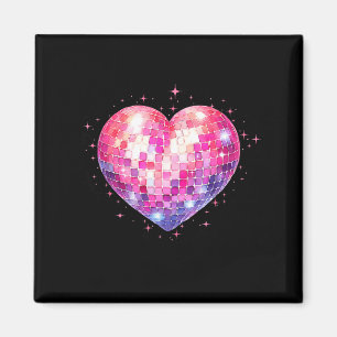Happy Valentines Day Coquette Pink Disco Ball Hear Magnet