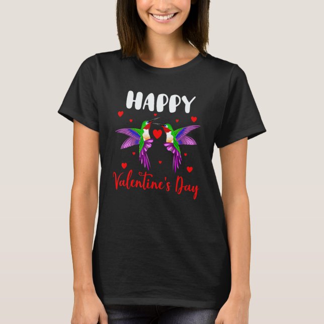 Happy Valentine's Day Couple Hummingbirds Birds T-Shirt (Front)