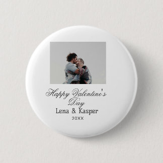 Happy Valentine's day couple photo modern simple t 6 Cm Round Badge