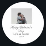 Happy Valentine's day couple photo modern simple t Classic Round Sticker<br><div class="desc">Design for couple love</div>