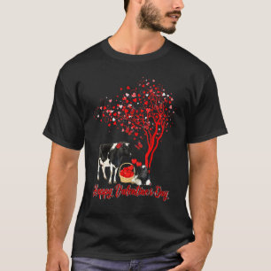 Happy Valentines Day Cow Butterfly Heart Tree Coup T-Shirt