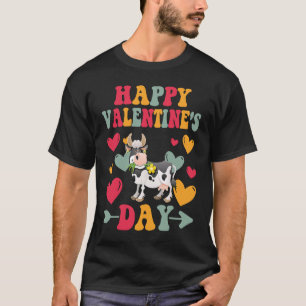 Happy Valentines Day Cow Heart Love Groovy T-Shirt