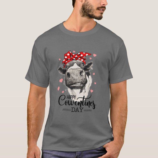 Happy Valentines Day Cow Shirt, Funny Animal Lover T-Shirt (Front)